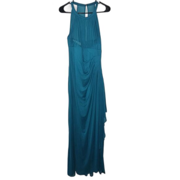 DAVID'S BRIDAL DRESS Women's Size 10 Illusion Neck Turquoise Blue Sheath - Picture 1 of 9